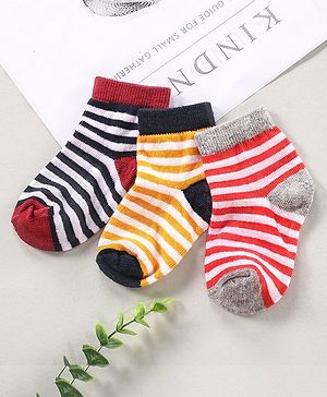 Cute Walk by Babyhug Cotton Anti Bacterial Ankle Length Socks Striped Pack of 3 - Multicolour