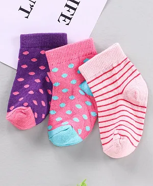Cute Walk by Babyhug Cotton Knit Regular Length Antibacterial Socks Multi Design Pack Of 3 - Multicolour