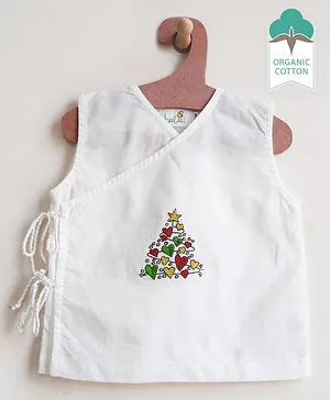 Keebee Organics Sleeveless Christmas Tree Organic Cotton Vest - White