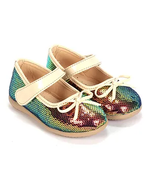 Lil Lollipop Bow Detailing Sequined Ballerinas - Multicolor and Beige