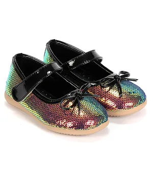 Lil Lollipop Bow Detailing Sequined Ballerinas - Multicolor and Black