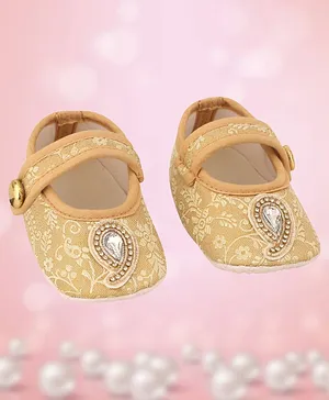 Coco Candy Flower Design Ethnic Booties - Golden