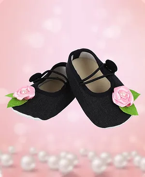Coco Candy Rose Embellished Booties - Black