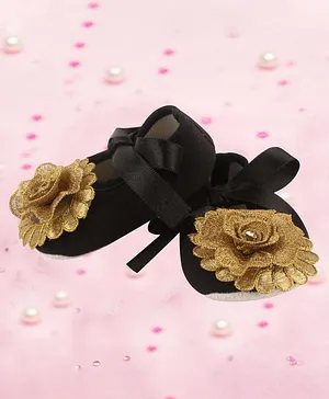 Coco Candy Flower Embellished Booties - Black