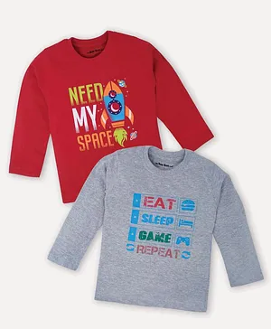 The Boo Boo Club Pack Of 2 Full Sleeves Text Print Tees - Red & Grey