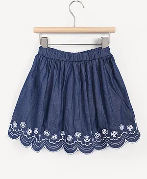 Kookie Kids Denim Skirt Floral Embroidery - Navy Blue