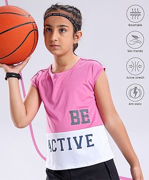 Pine Active Half Sleeves Lycra T-shirt HD Print - Pink