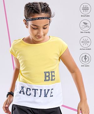 Pine Active Half Sleeves Lycra T-shirt HD Print - Yellow