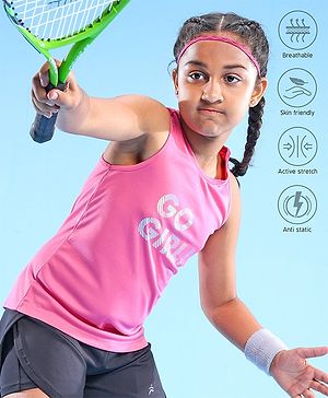 Pine Active Skin Friendly & Breathable Sleeveless Sports Top Go Girl Print - Fuchsia