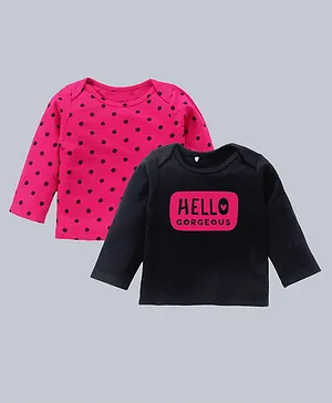 Kadam Baby Pack Of 2 Full Sleeves Polka Dot & Hello Gorgeous Printed Tee - Black & Pink