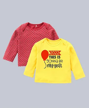 Kadam Baby Pack Of 2 Full Sleeves Anchor & 2022 Quote Printed Tee - Yellow & Red