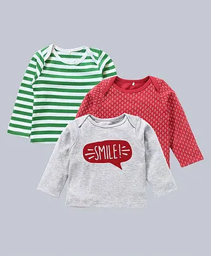 Kadam Baby Pack Of 3 Striped & Smile Printed Tee - Green & Red