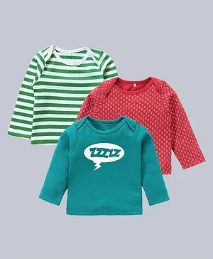 Kadam Baby Pack Of 3 Full Sleeves Striped & Anchor Printed Tee - Green & Blue