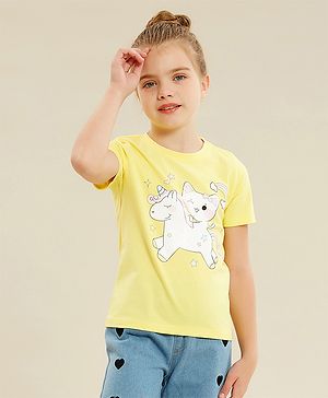 Kookie Kids Short Sleeves Top Unicorn Print - Light Yellow