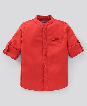 Pine Kids Full Sleeves Solid Biowash Shirt - Brick Red