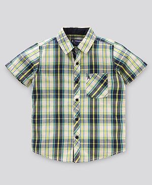 Pine Kids Half Sleeves Checks Shirts - Green & White