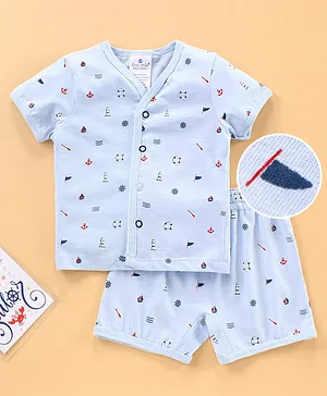 First Smile Half Sleeves T-Shirt & Shorts Set Yacht & Sailor Print - Blue