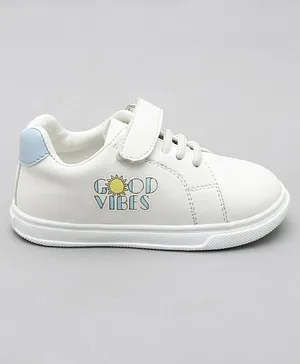 Babyoye Casual Shoes with Velcro Closure and Good Vibes Graphics - White