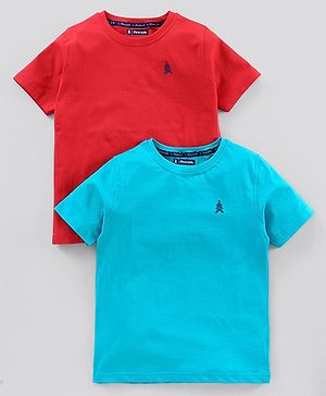 Pine Kids Half Sleeves Bio Wash T-shirt Solid Pack of 2 - Blue Red