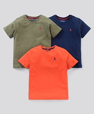 Pine Kids Half Sleeves Bio Wash Cotton T-shirt Solid Pack of 3 - Multicolour