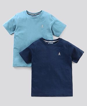 Pine Kids Half Sleeves Bio Wash Cotton T-shirt Solid Pack of 2 - Light and Navy Blue