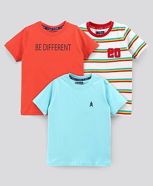 Pine Kids Biowash Half Sleeves Tees Pack of 3 - Sky Blue White Red