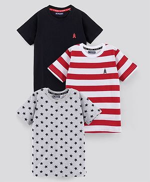 Pine Kids Biowash Half Sleeves Tees Pack of 3 - Black Light Grey Red
