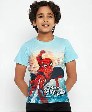 Marvel By Wear Your Mind Half Sleeves Spider-Man Print Tee - Sky Blue
