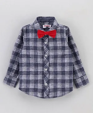 Babyhug Full Sleeves Checks Party Shirt with Bow - Blue