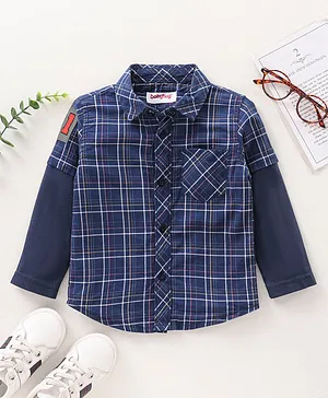 Babyhug Full Sleeves Checked Shirt - Navy Blue