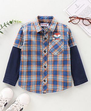 Babyhug Doctor Sleeves Checks Shirt- Navy Blue Orange