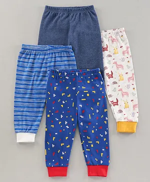 Kidi Wav Printed Pajamas Pack Of 4 - Blue And White