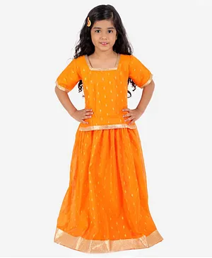 KID1 Half Sleeves Jacquard Pavda Pattu - Orange
