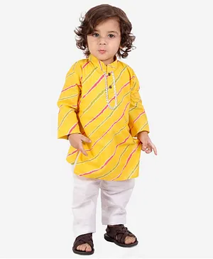 KID1 Full Sleeves Leheriya Print Kurta Pajama Set -Yellow
