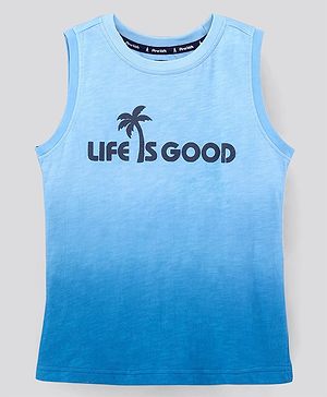 Pine Kids Sleeveless Cotton T-shirt Text Print - Blue