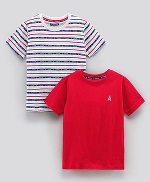 Pine Kids Biowash Half Sleeves Tees Pack of 2 - Red Light Grey