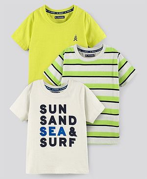Pine Kids Biowash Half Sleeves Tees Text Print Pack of 3 - Light Green White