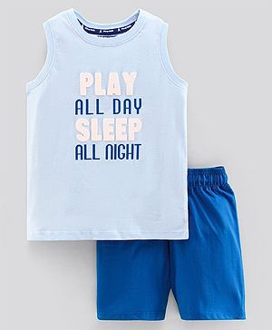 Pine Kids Biowash Sleeveless Tee & Shorts Text Print - Blue