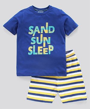 Pine Kids Biowashed Half Sleeves Night Suit Text Print - Royal Blue Yellow