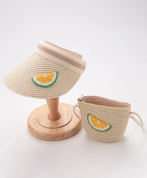 Babyhug Crochet Straw Hat With Sling Bag Lemon Patch Pack Of 2 - Cream