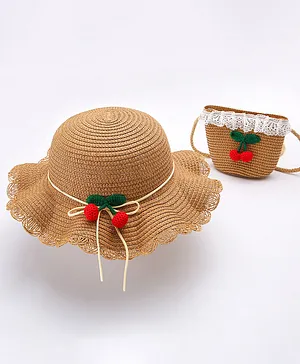 Babyhug Straw Hat With Bow & Purse - Brown