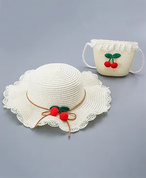 Babyhug Straw Hat With Bow & Purse - Cream
