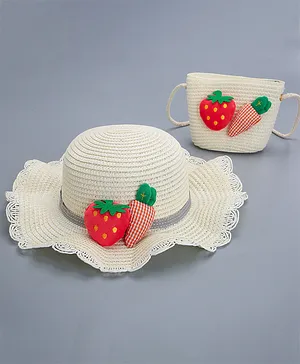 Babyhug Straw Hat With Fruit Bow & Purse - Cream