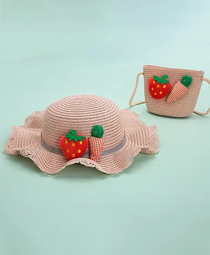 Babyhug Straw Hat With Fruit Bow & Purse - Pink