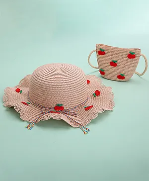 Babyhug Straw Hat With String Bow & Purse - Pink