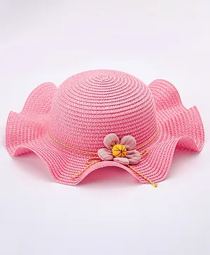 Babyhug Straw Hats With Floral Bow - Pink