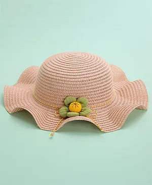 Babyhug Straw Hats With Floral Bow - Light Pink