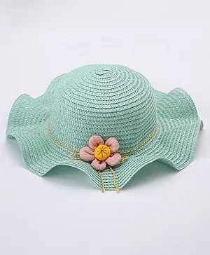 Babyhug Straw Hats With Floral Bow - Blue