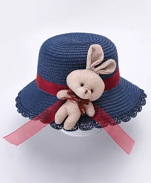 Babyhug Straw Hat With Teddy Bow - Dark Blue