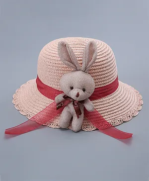 Babyhug Straw Hat With Teddy Bow - Pink